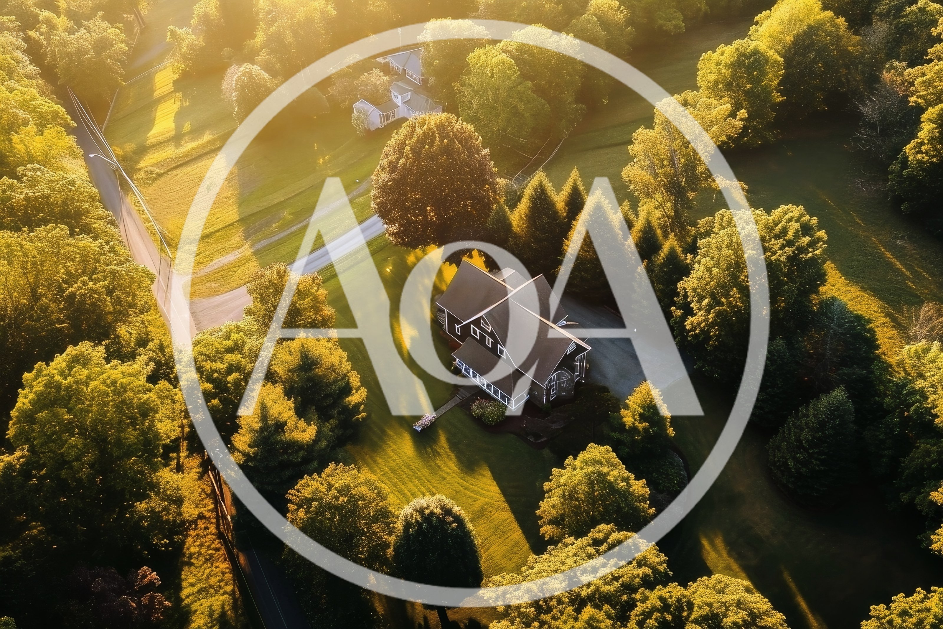 Aerial View of a Country House at Sunset