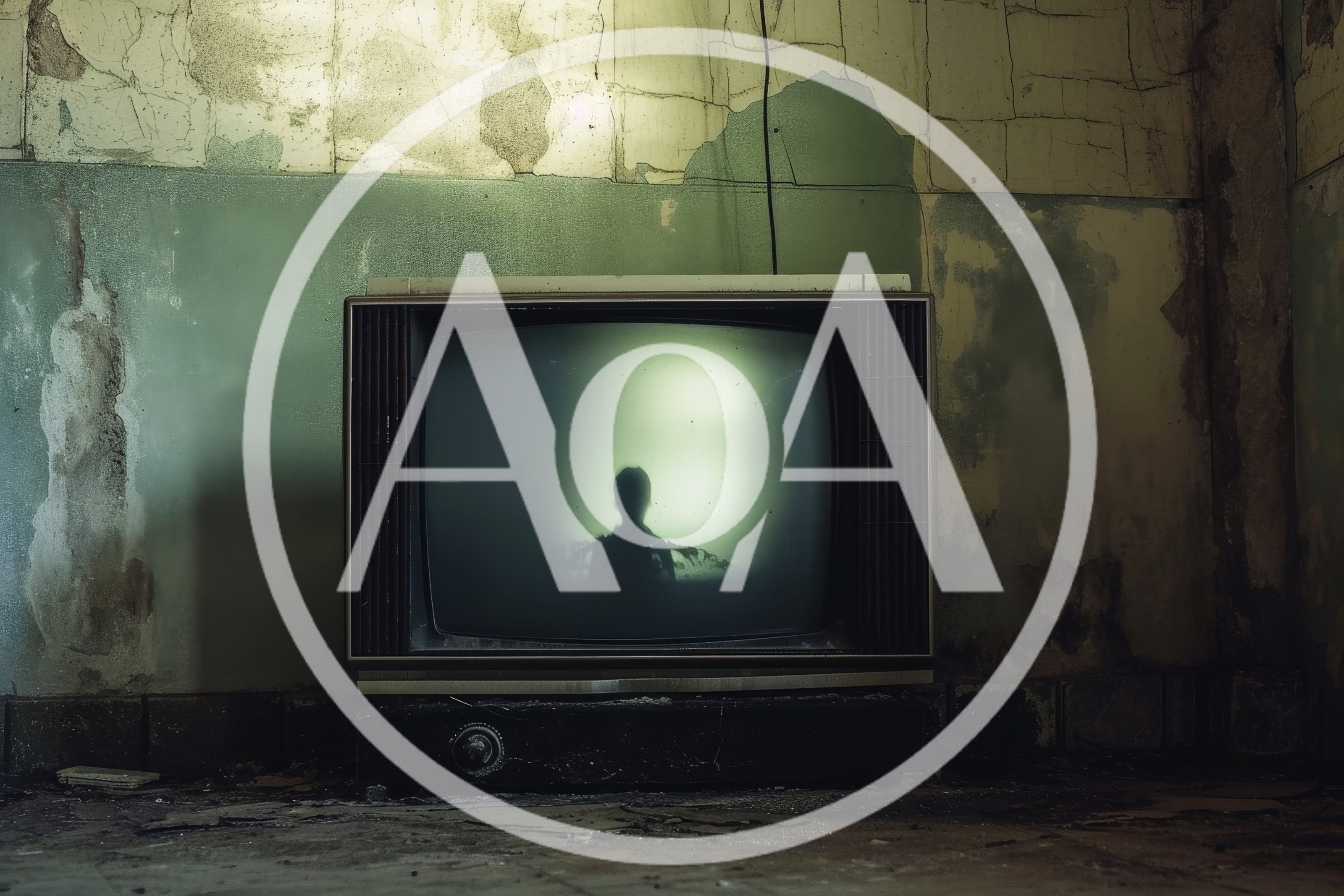Vintage Television Set With Eerie Silhouette In Abandoned Room