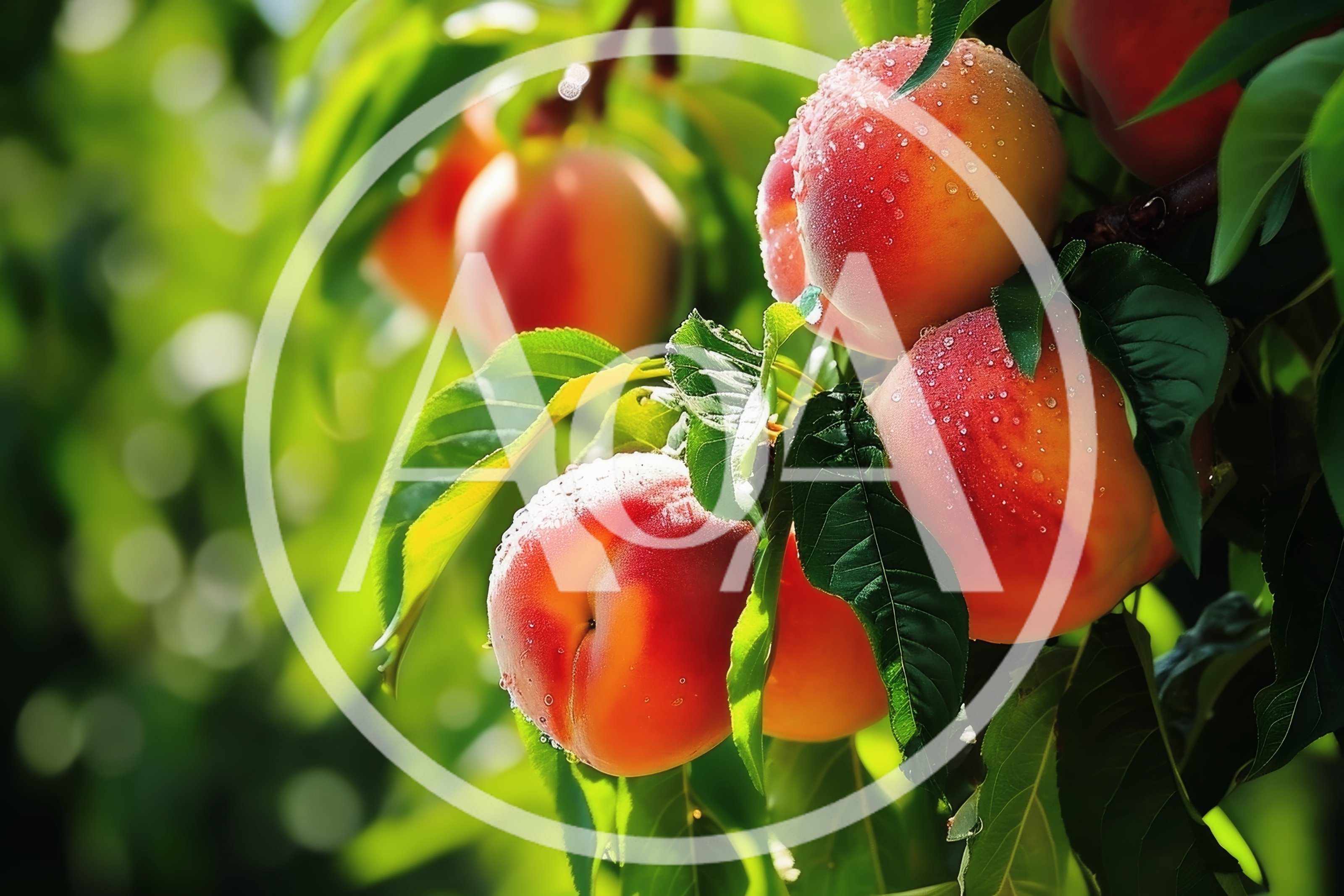 Fresh Ripe Peaches Hanging on a Tree Branch