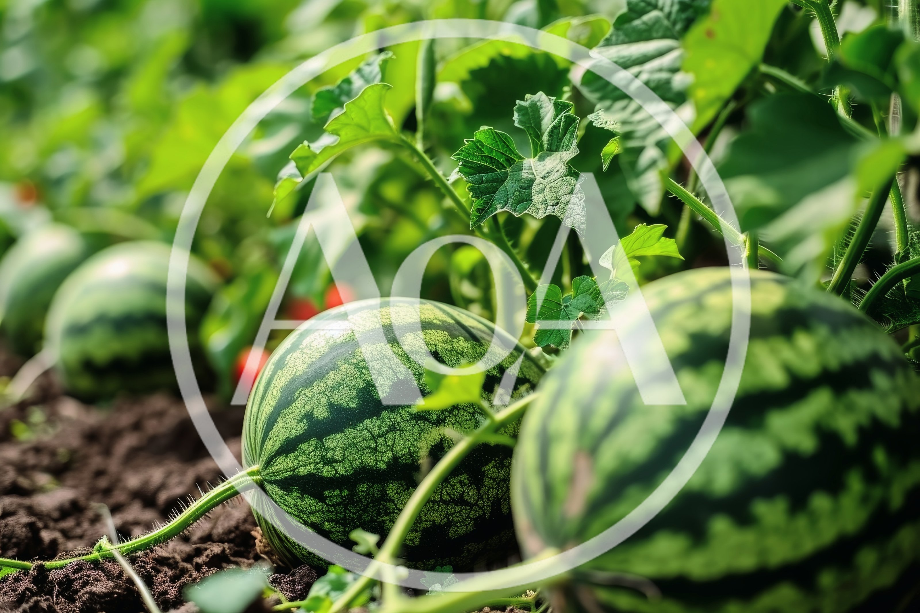 Fresh Watermelons Growing In A Sunny Garden