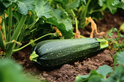 Fresh Zucchini Growing In A Garden Soil