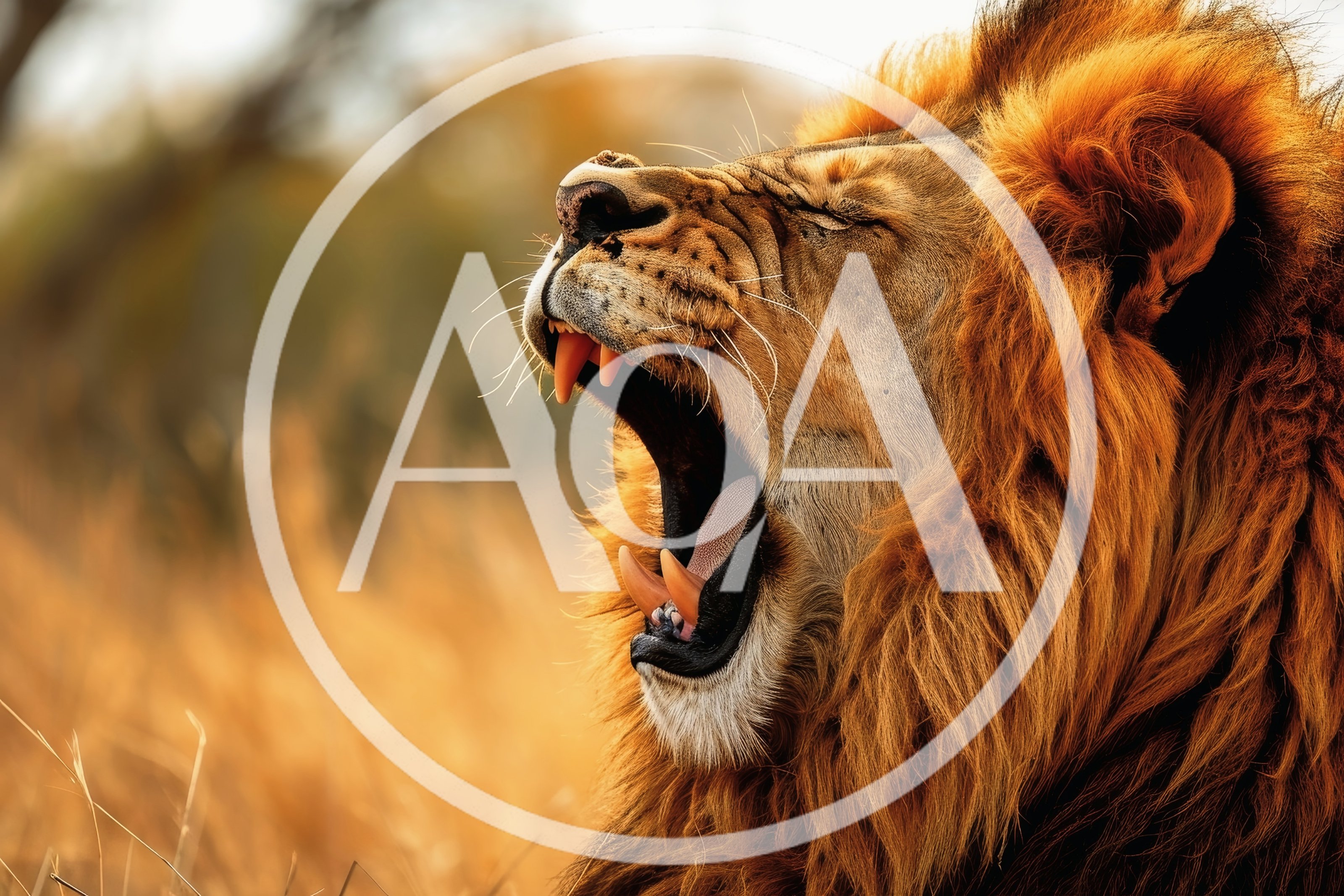Majestic Male Lion Yawning In The African Savanna