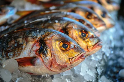 Fresh Sea Bream Fish Displayed On Ice