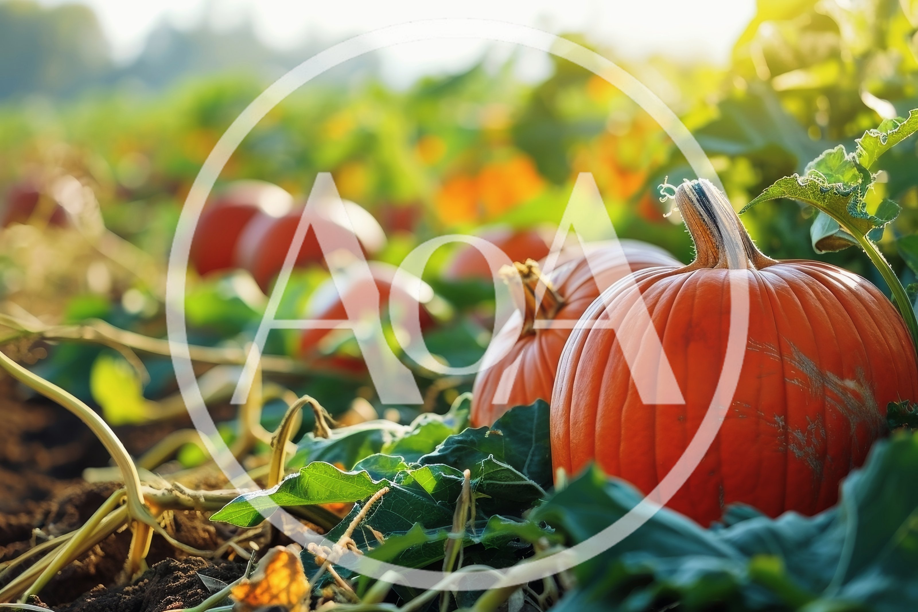 Ripe Orange Pumpkins Growing In A Sunny Field