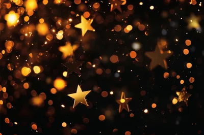 Golden Star Shaped Christmas Lights Bokeh Background