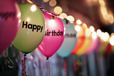 Colorful Happy Birthday Balloons With String Lights