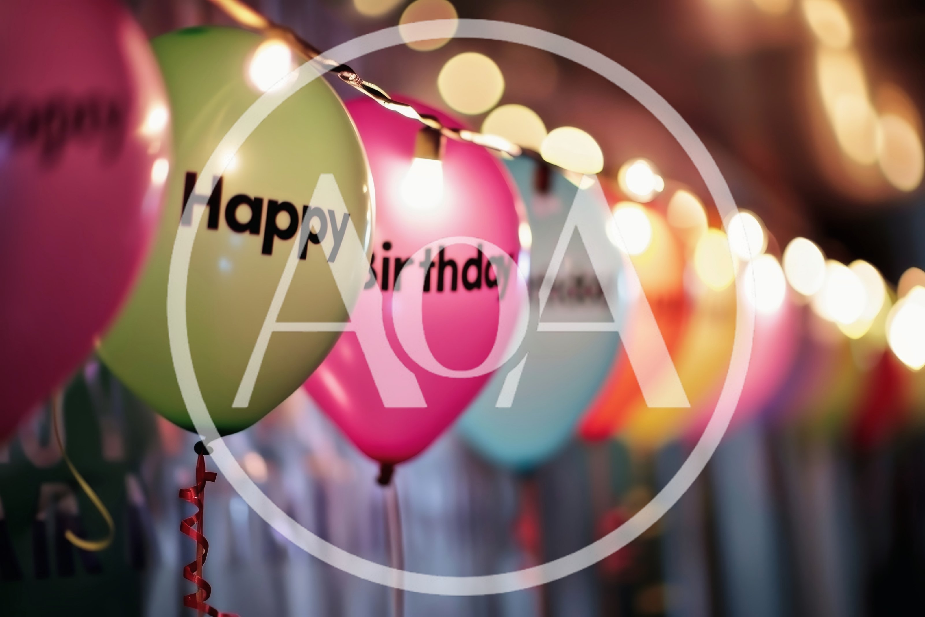 Colorful Happy Birthday Balloons With String Lights