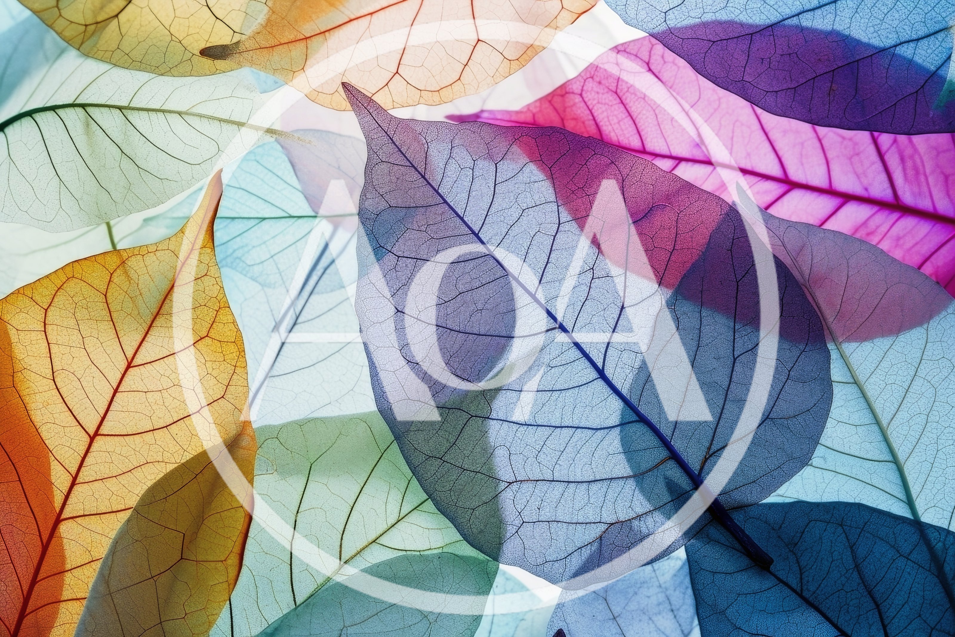 Colorful Translucent Skeletonized Leaves Background