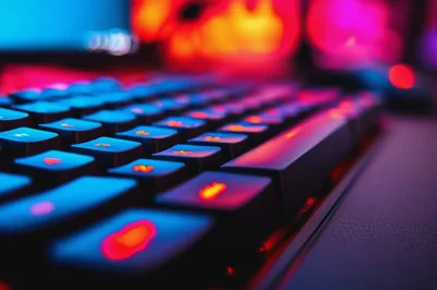 Close Up Of Gaming Keyboard With RGB Lighting