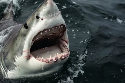 Great White Shark With Open Mouth In Ocean