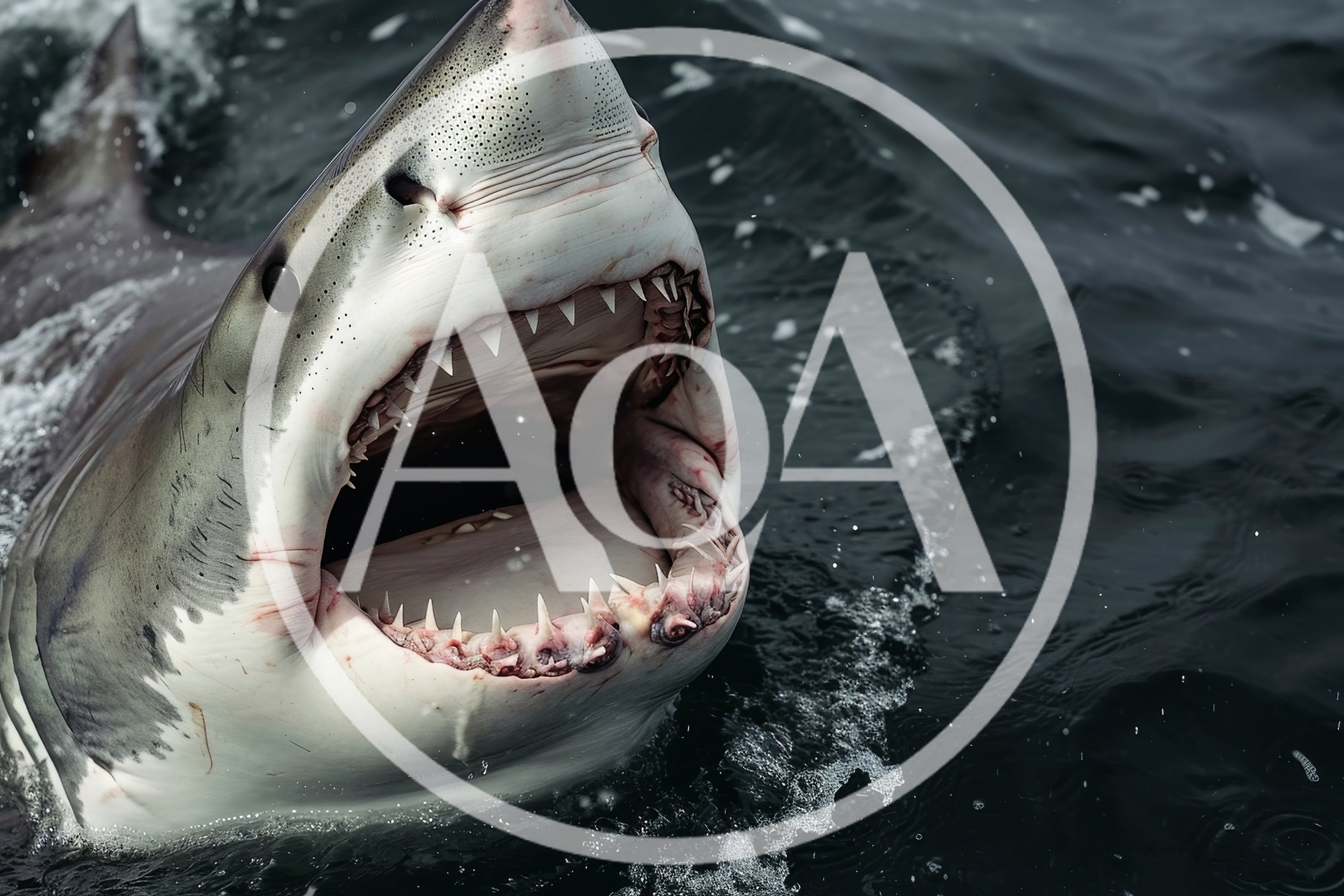 Great White Shark With Open Mouth In Ocean