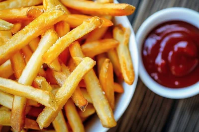 Golden Crispy French Fries With Tomato Ketchup