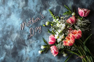 Mother's Day Greeting Card With Pink Tulips Bouquet