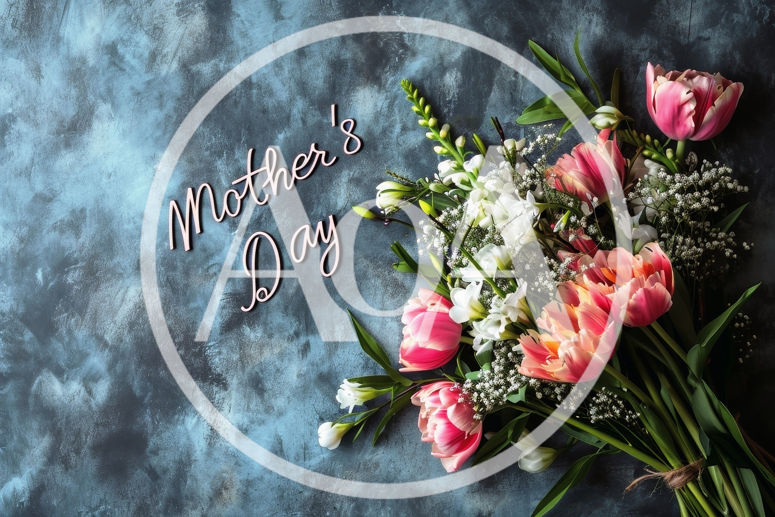 Mother's Day Greeting Card With Pink Tulips Bouquet