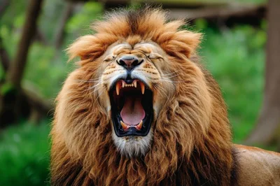 Majestic Male Lion Roaring With Mouth Wide Open