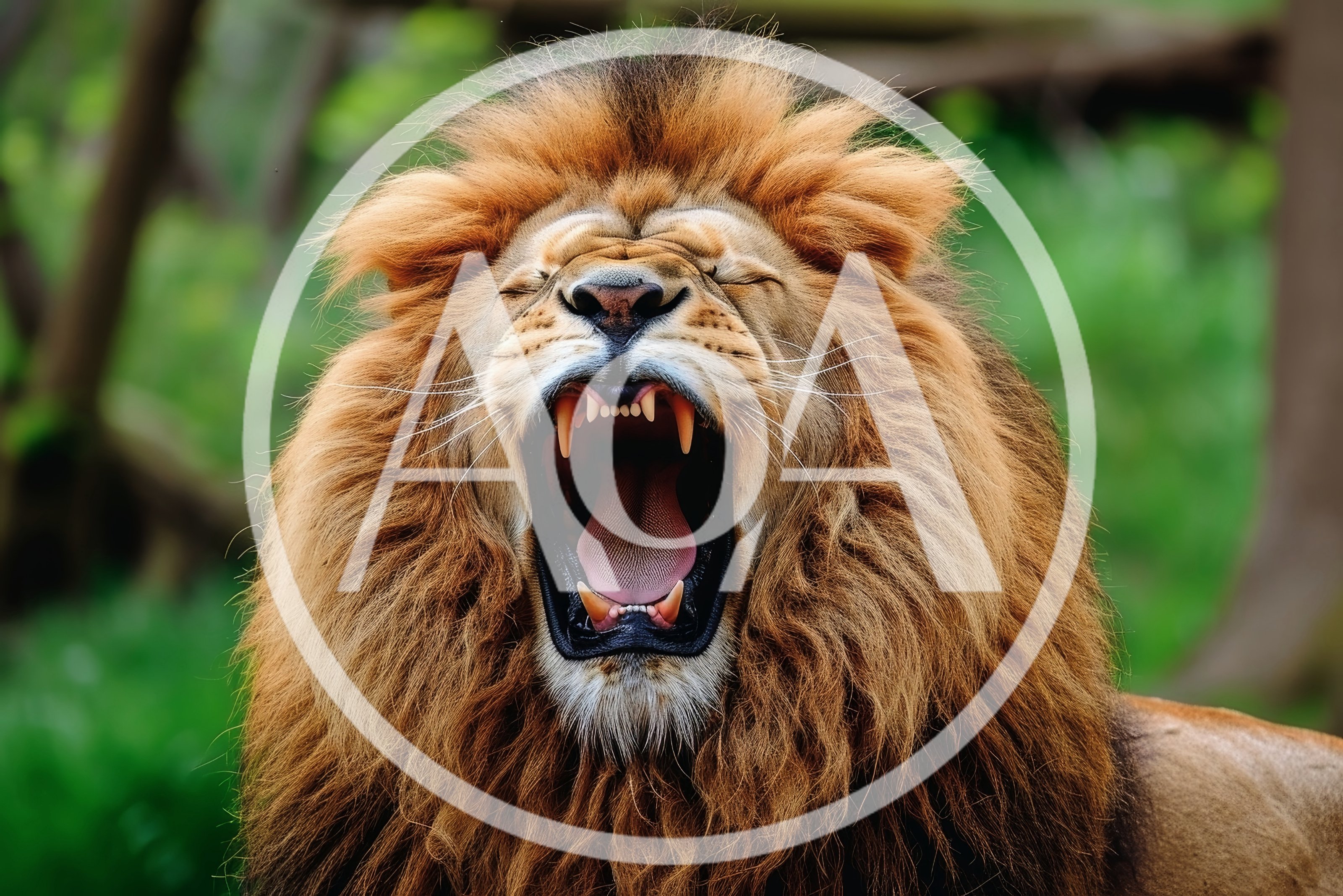 Majestic Male Lion Roaring With Mouth Wide Open