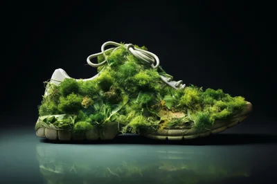 Sneaker Covered In Lush Green Moss And Vegetation