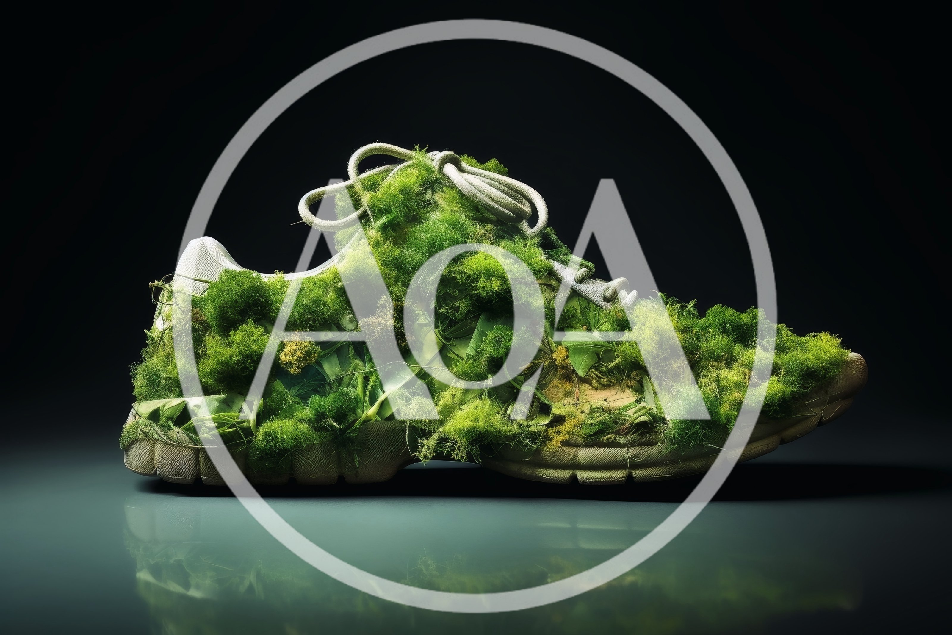 Sneaker Covered In Lush Green Moss And Vegetation