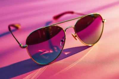 Gold Aviator Sunglasses On A Vibrant Pink Surface