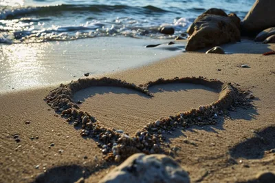 Heart Shape Drawn In The Sand On A Beach