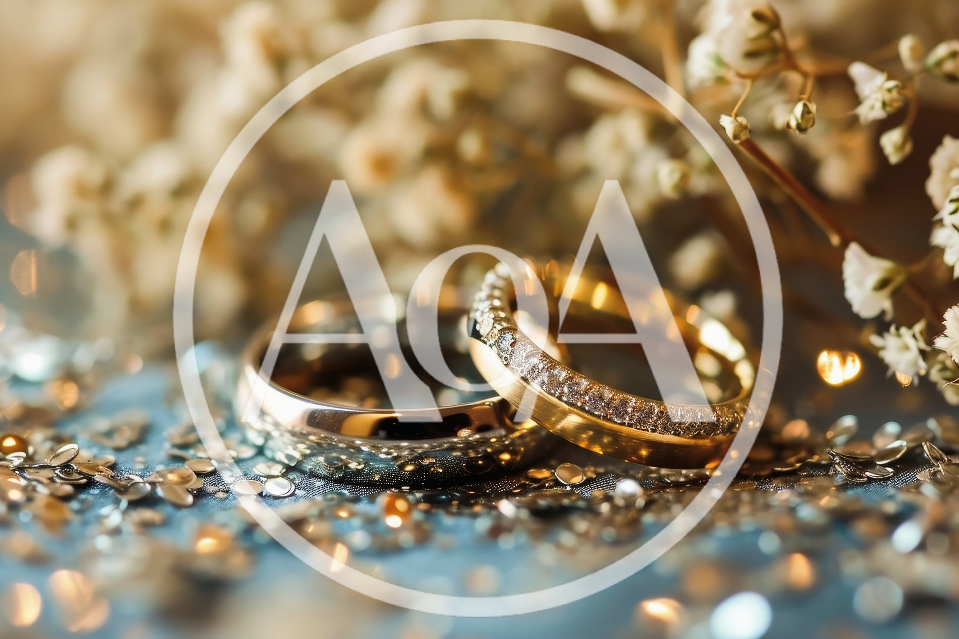 Two Elegant Wedding Rings With Glitter And Flowers