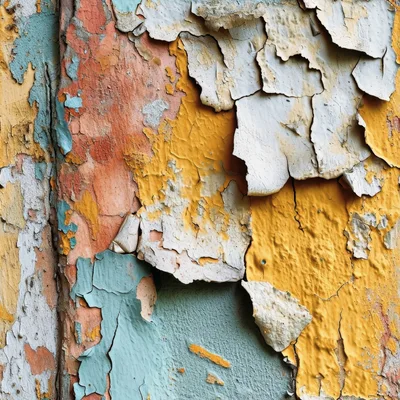 Weathered Wall With Peeling Layers Of Colorful Paint