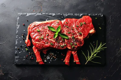 Raw Beef Steak Shaped Like A Cow