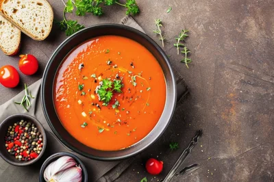 Bowl Of Tomato Soup With Herbs And Spices