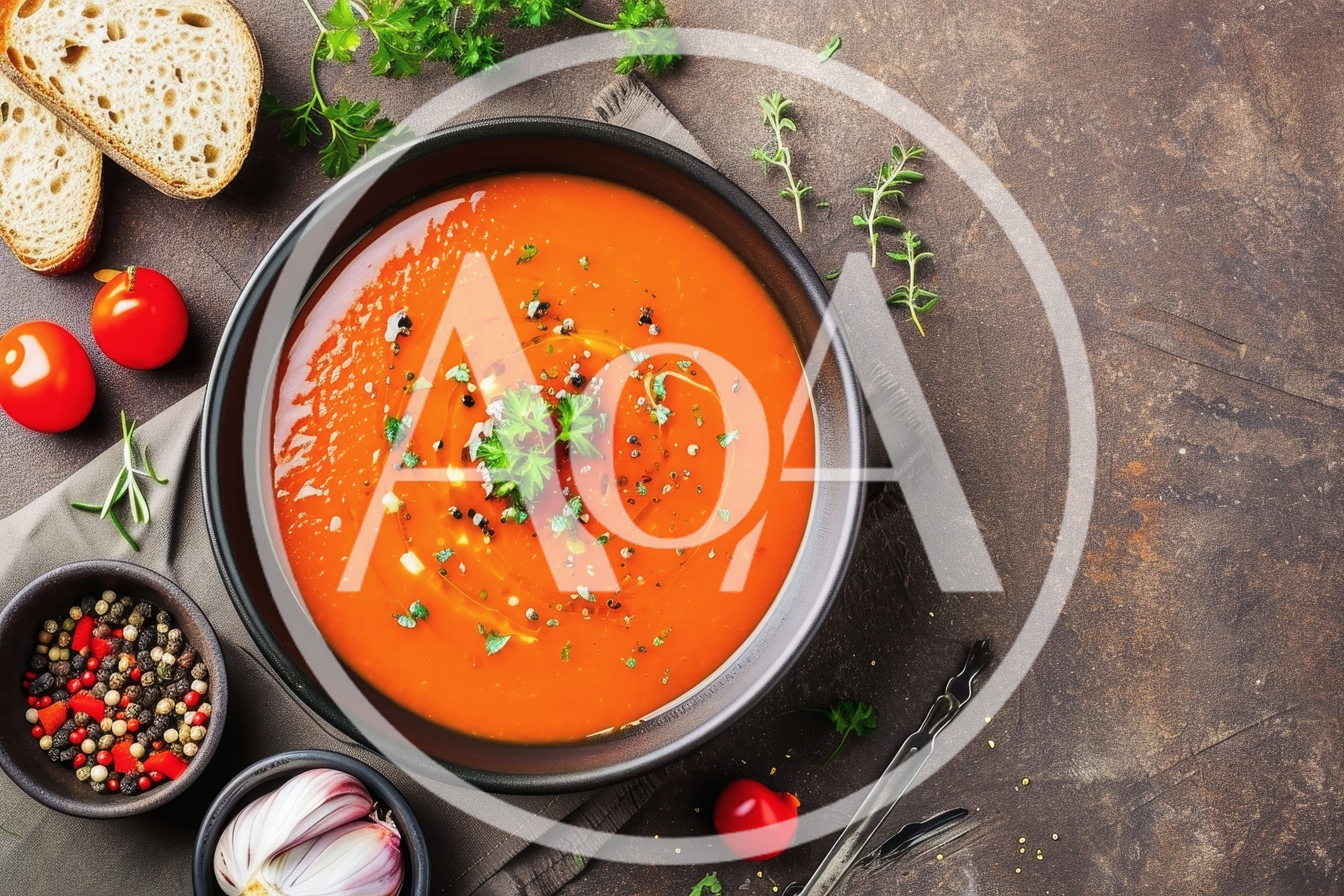 Bowl Of Tomato Soup With Herbs And Spices