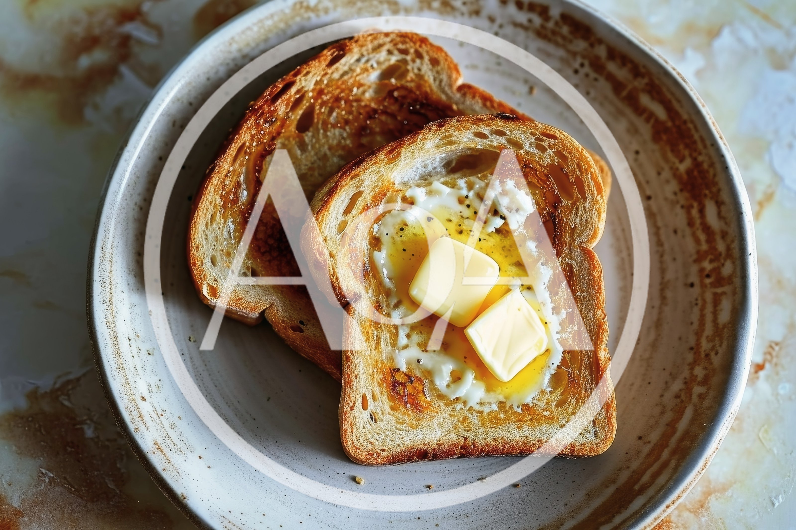 Two Slices Of Toasted Bread With Butter