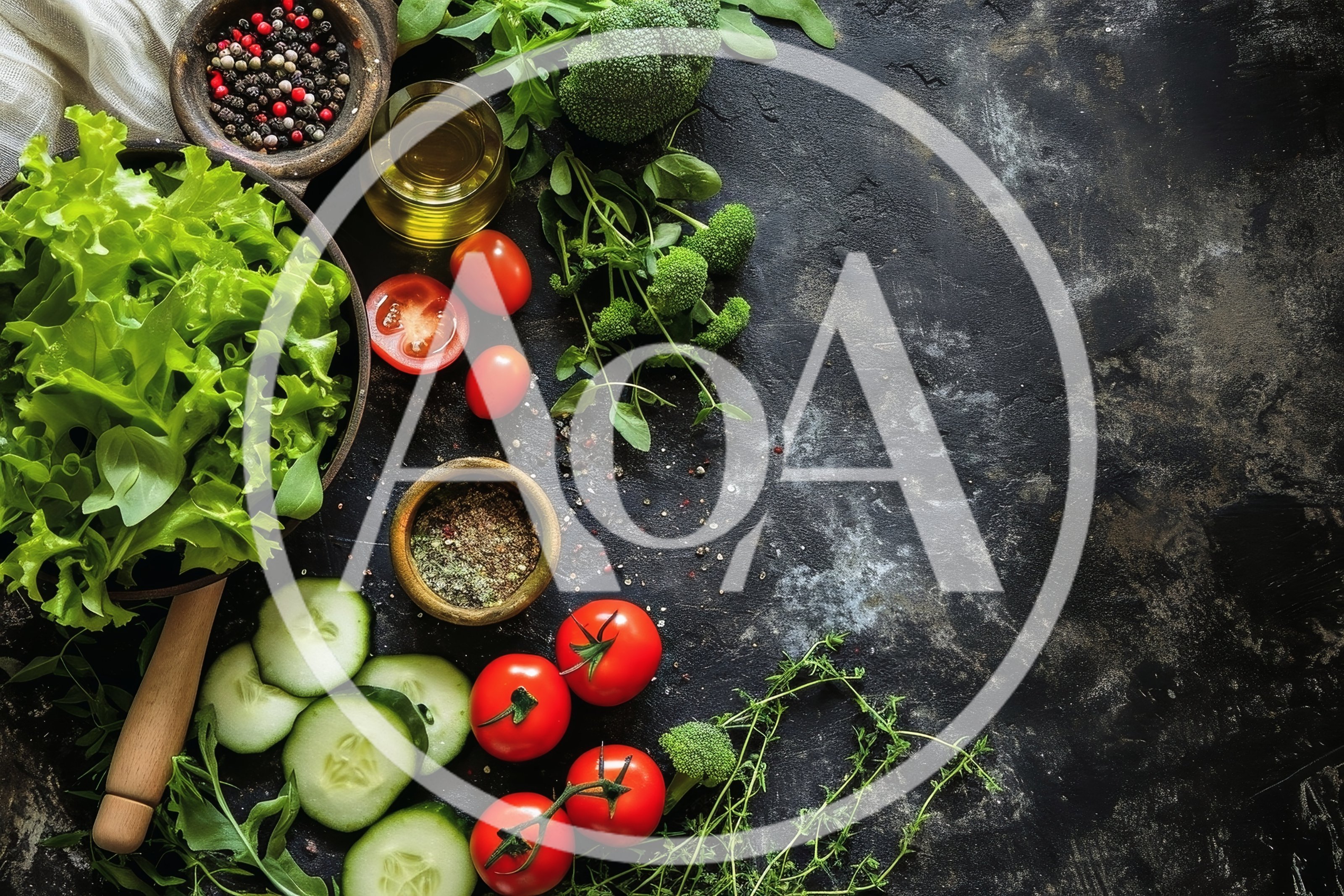 Fresh Vegetables and Herbs on Dark Rustic Background