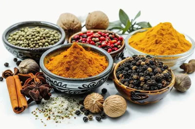 Assorted Spices and Herbs in Bowls