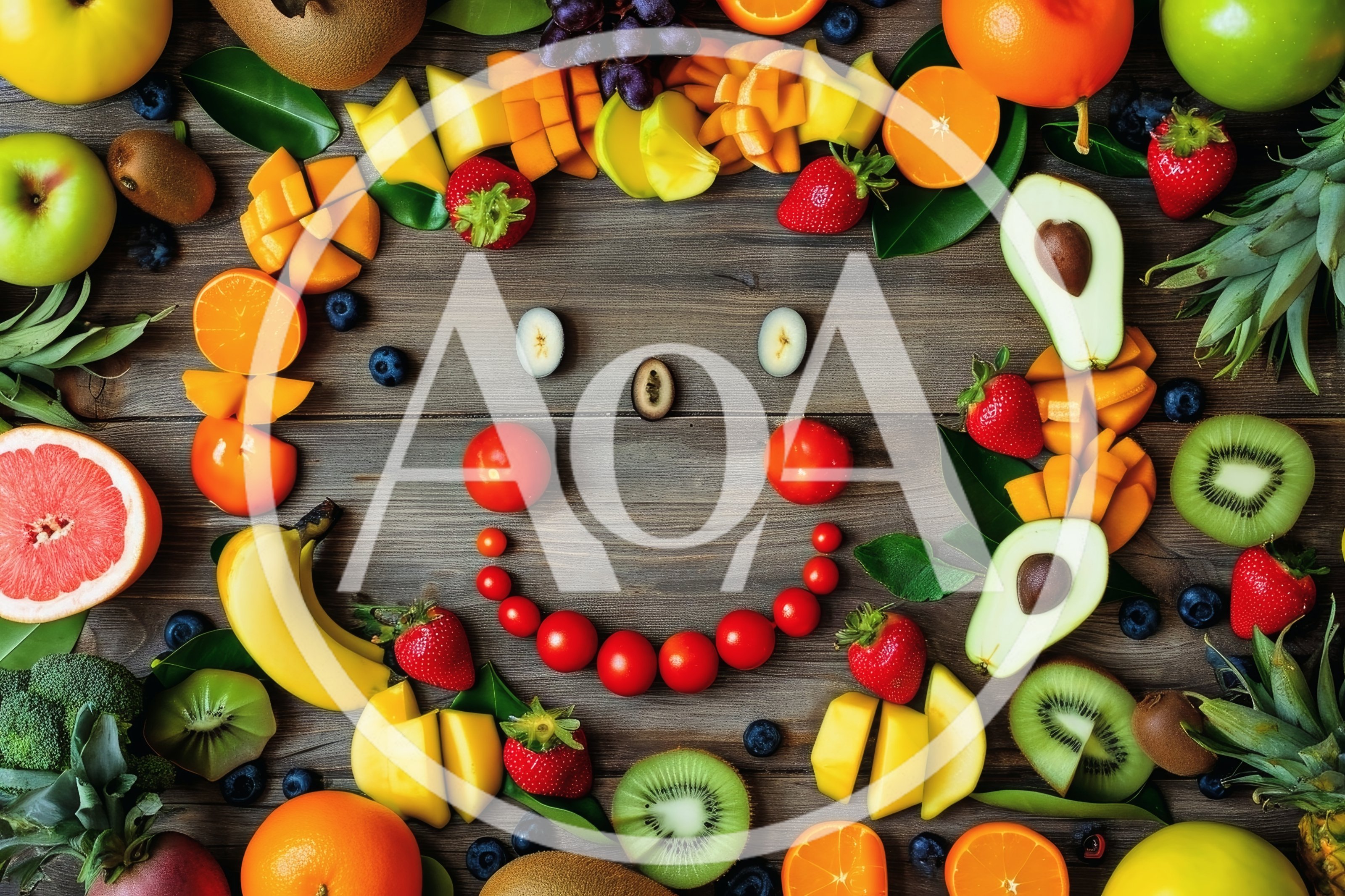 Fresh Fruit Smiley Face Arrangement on Wooden Background