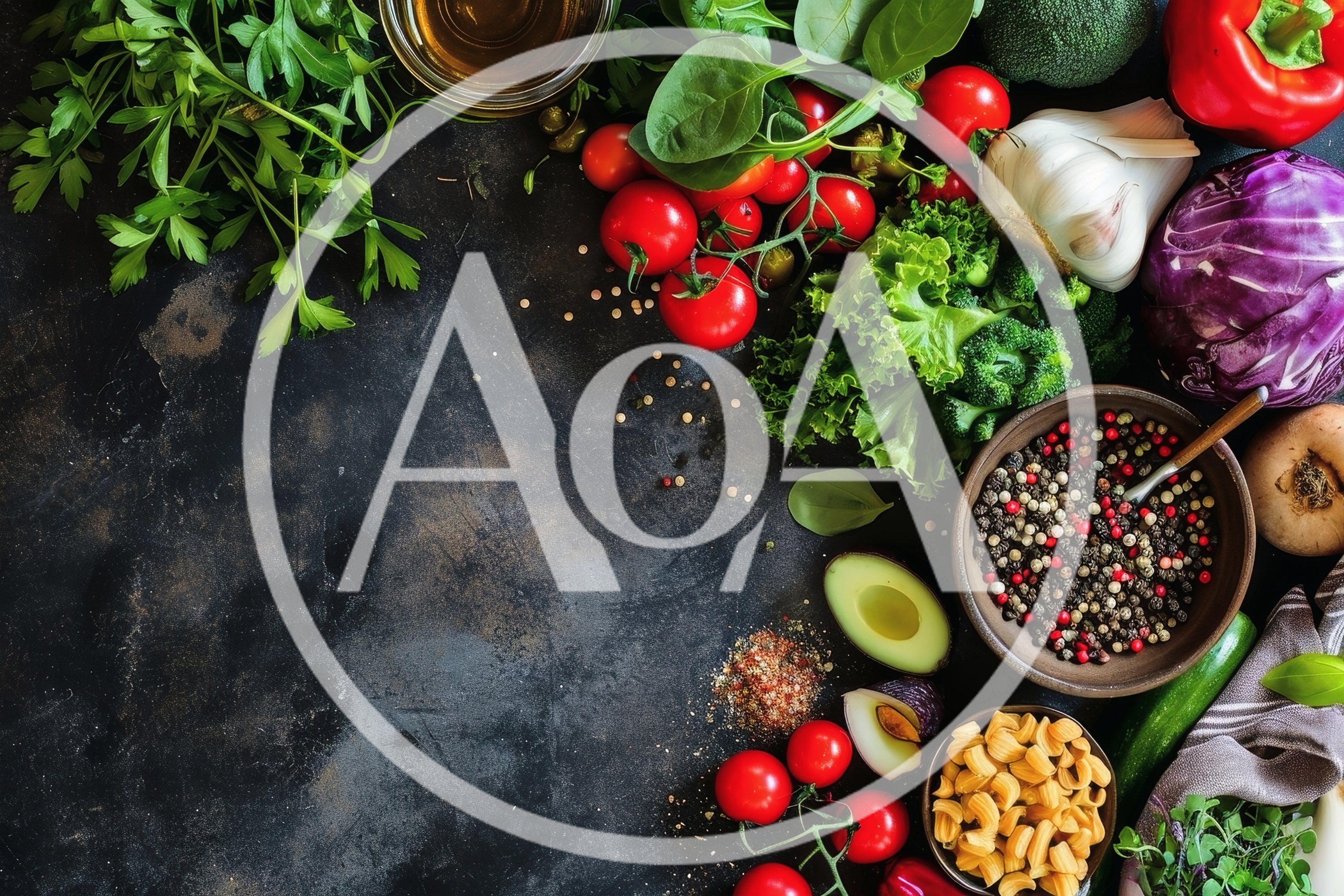 Fresh Vegetables and Spices on Dark Rustic Background