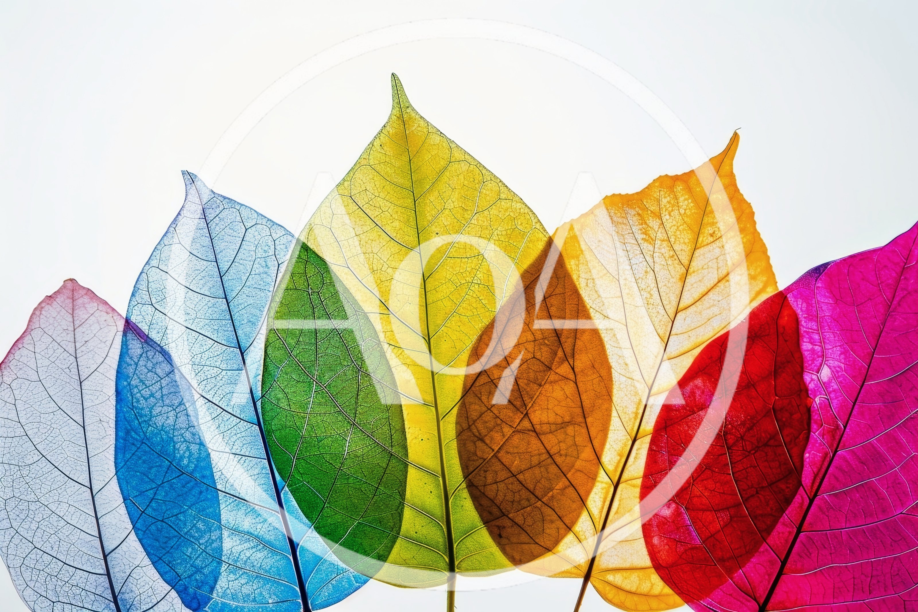 Colorful Translucent Skeleton Leaves Arranged In A Row