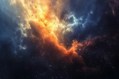 Vibrant Cosmic Nebula With Glowing Orange And Blue Gas
