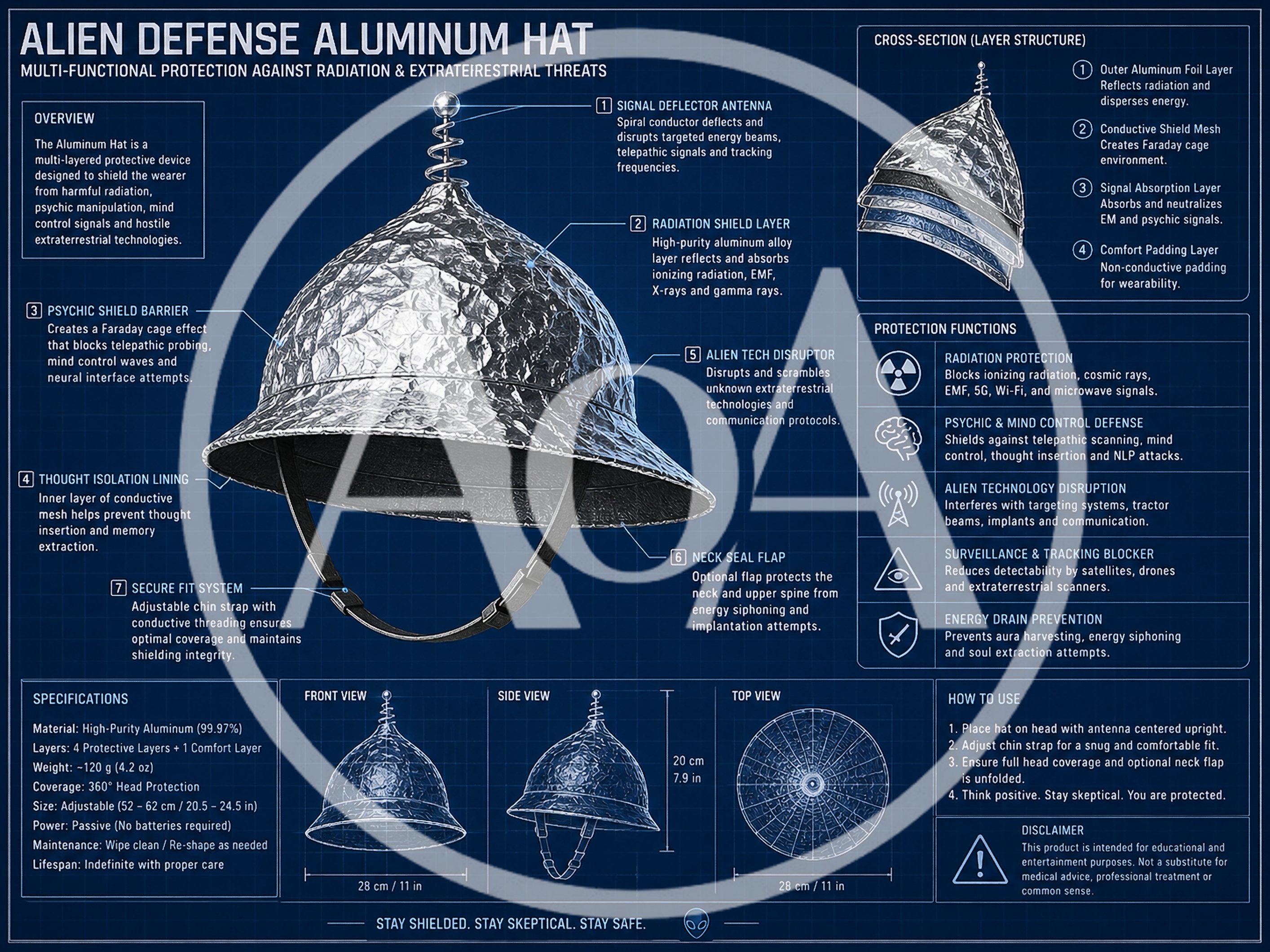 Technical Blueprint Of An Alien Defense Aluminum Hat