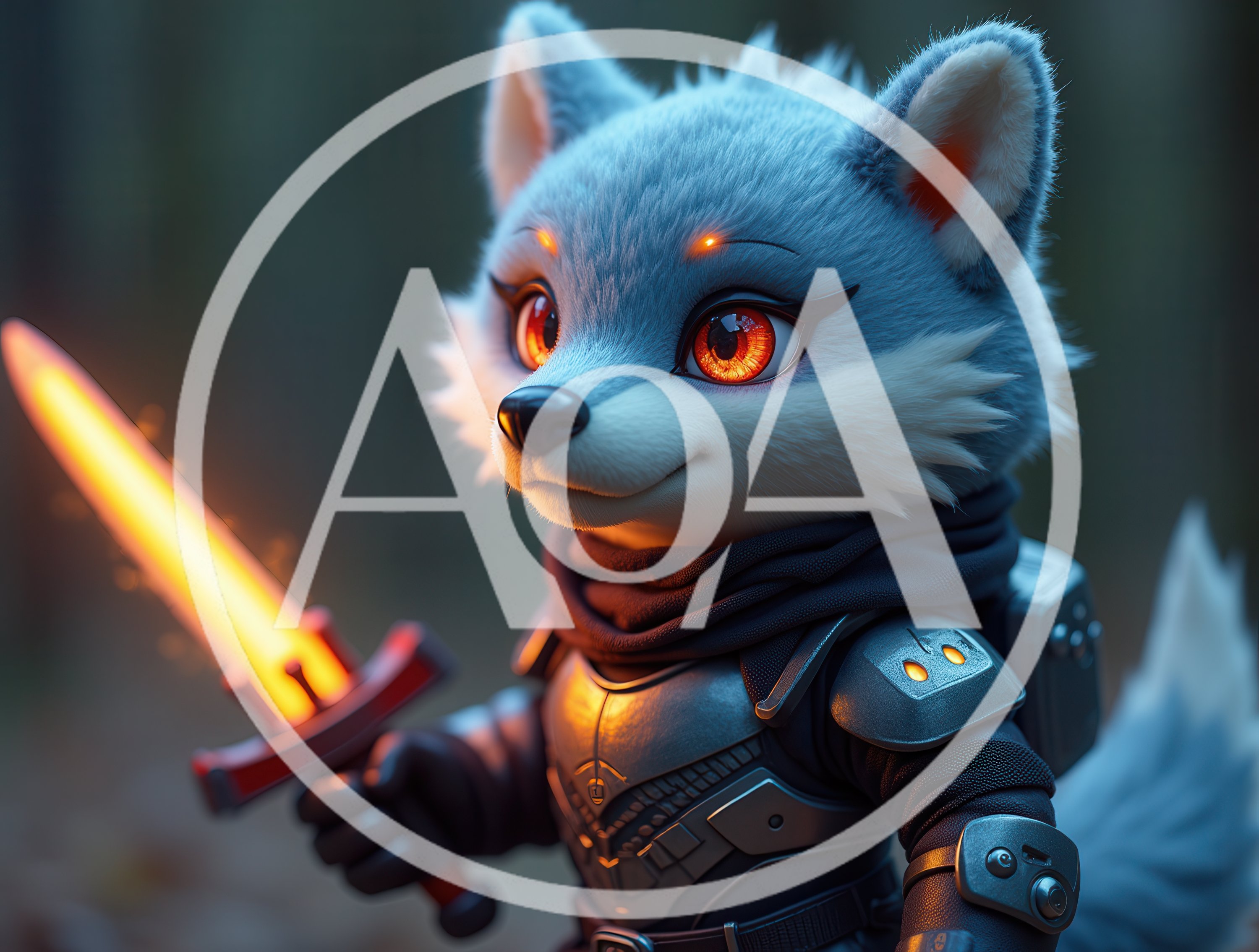 Cute Anthropomorphic Wolf Warrior Holding Glowing Sword