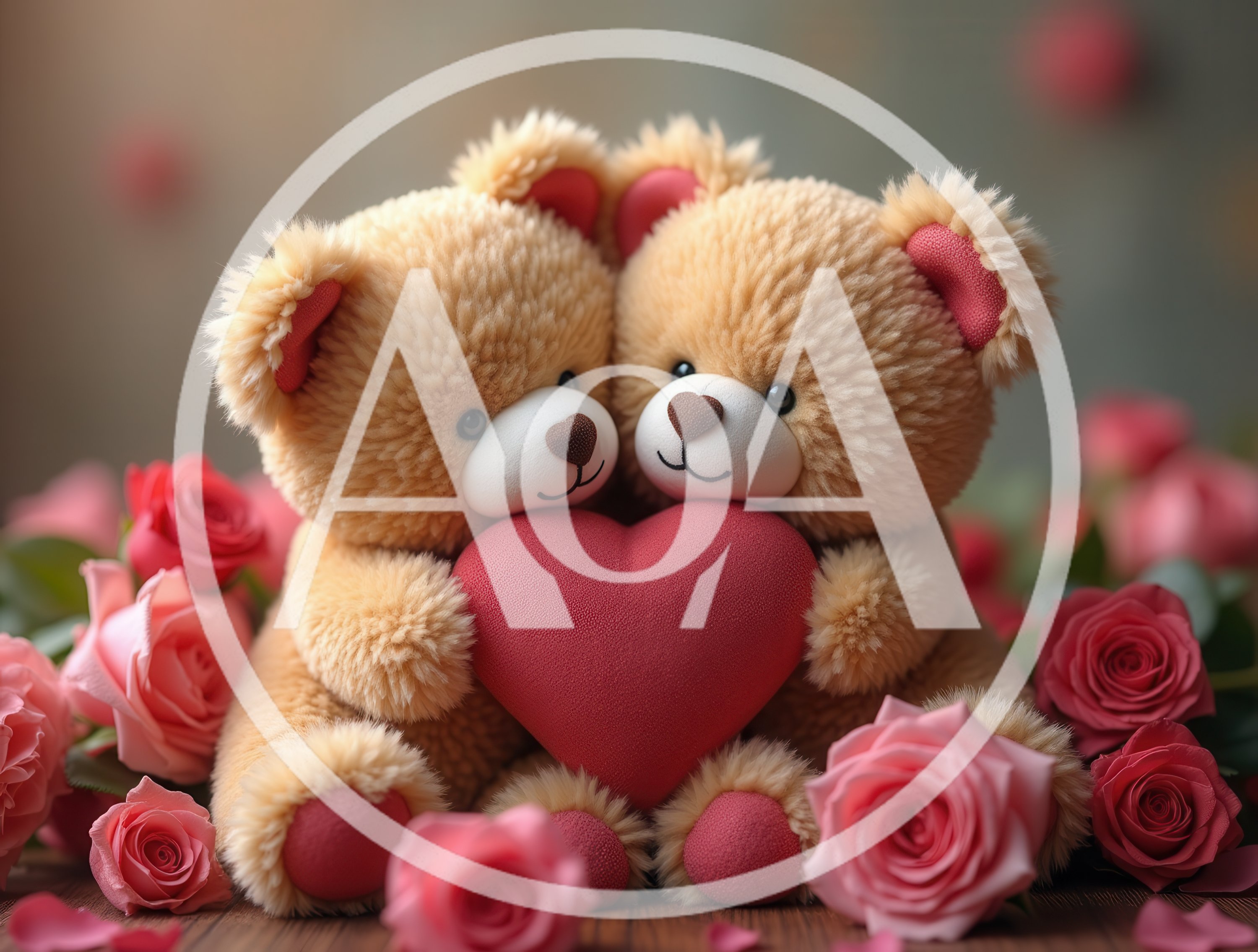 Two Cute Teddy Bears Holding A Red Heart