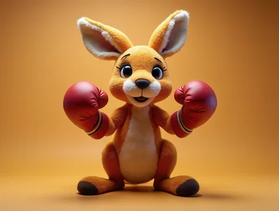 Cute Cartoon Kangaroo Wearing Red Boxing Gloves
