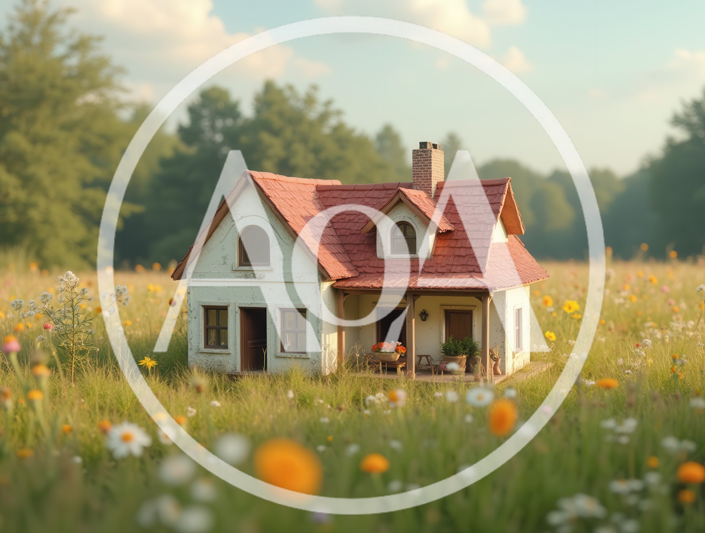 Miniature Cottage House In A Wildflower Meadow