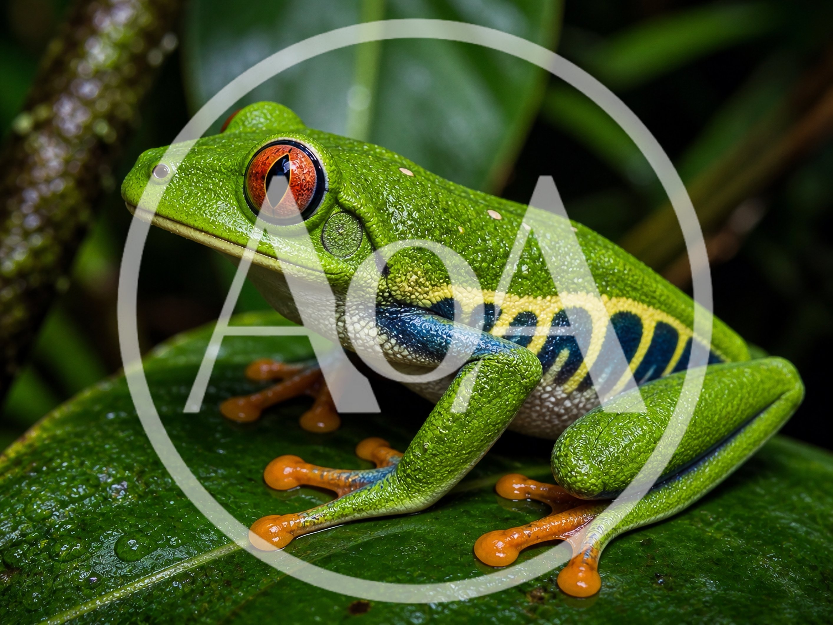 Red Eyed Tree Frog Resting On A Green Leaf