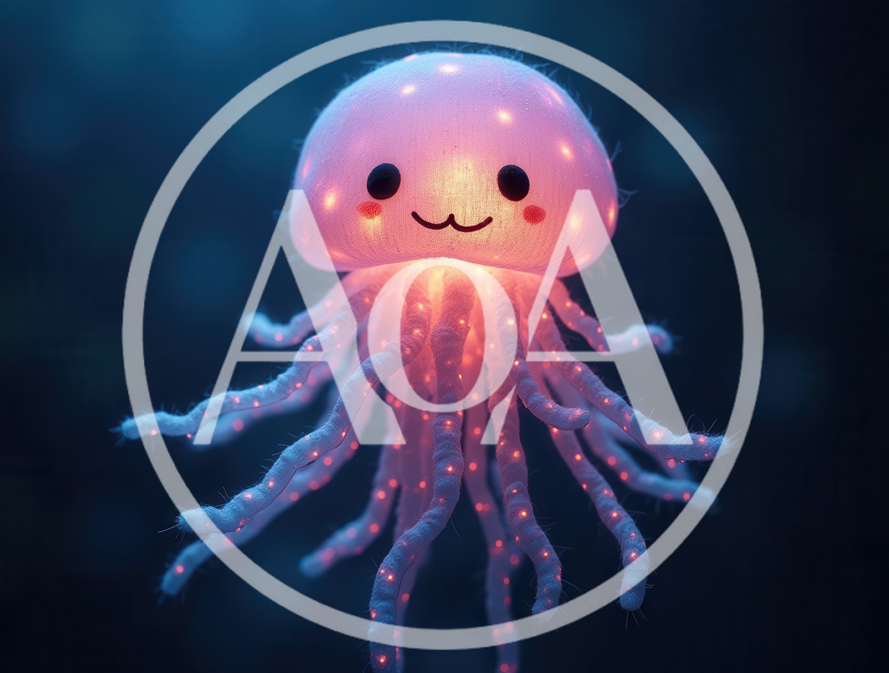 Cute Glowing Jellyfish Plush Toy Floating In Dark Water