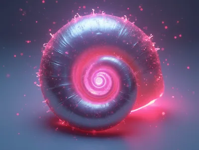 Glowing Neon Spiral Shell With Floating Particles