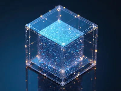 Glowing Blue Glitter Cube Inside Transparent Glass Frame