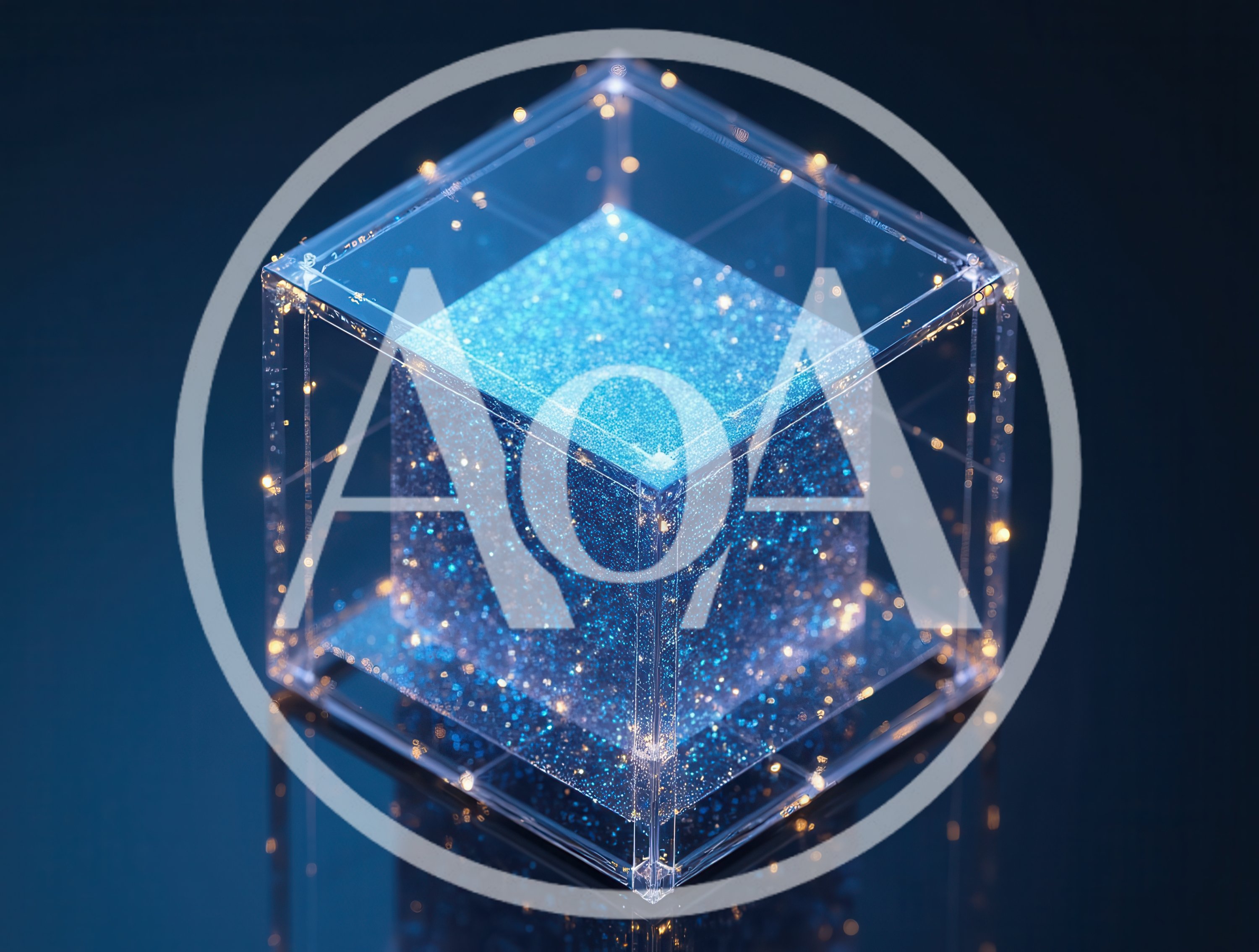 Glowing Blue Glitter Cube Inside Transparent Glass Frame