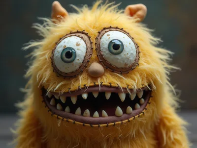 Close Up Of A Fuzzy Yellow Monster Puppet