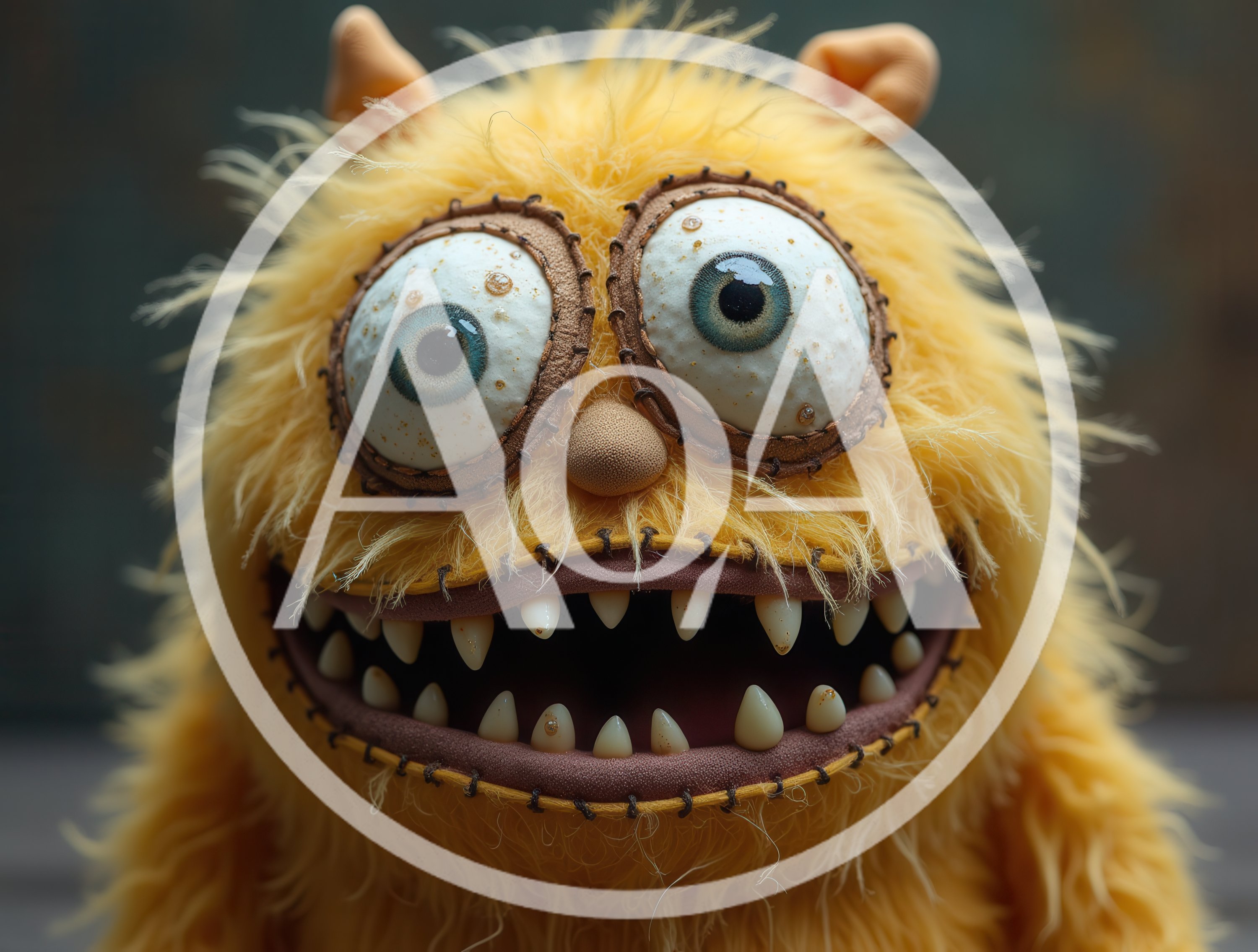Close Up Of A Fuzzy Yellow Monster Puppet