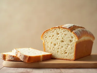 Freshly Baked Loaf Of Sourdough Bread On Wooden Board