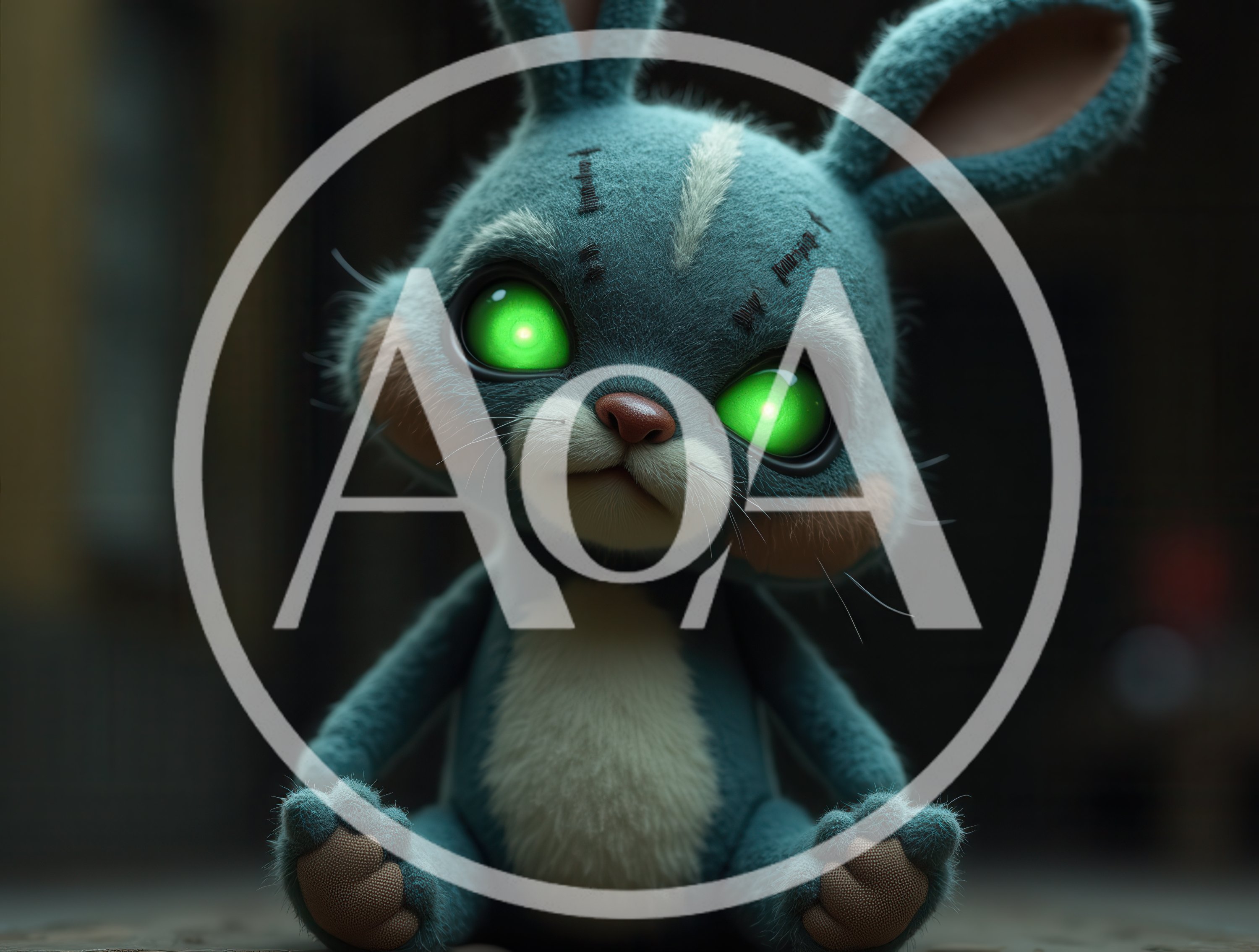 Cute Blue Stuffed Rabbit Toy With Glowing Green Eyes